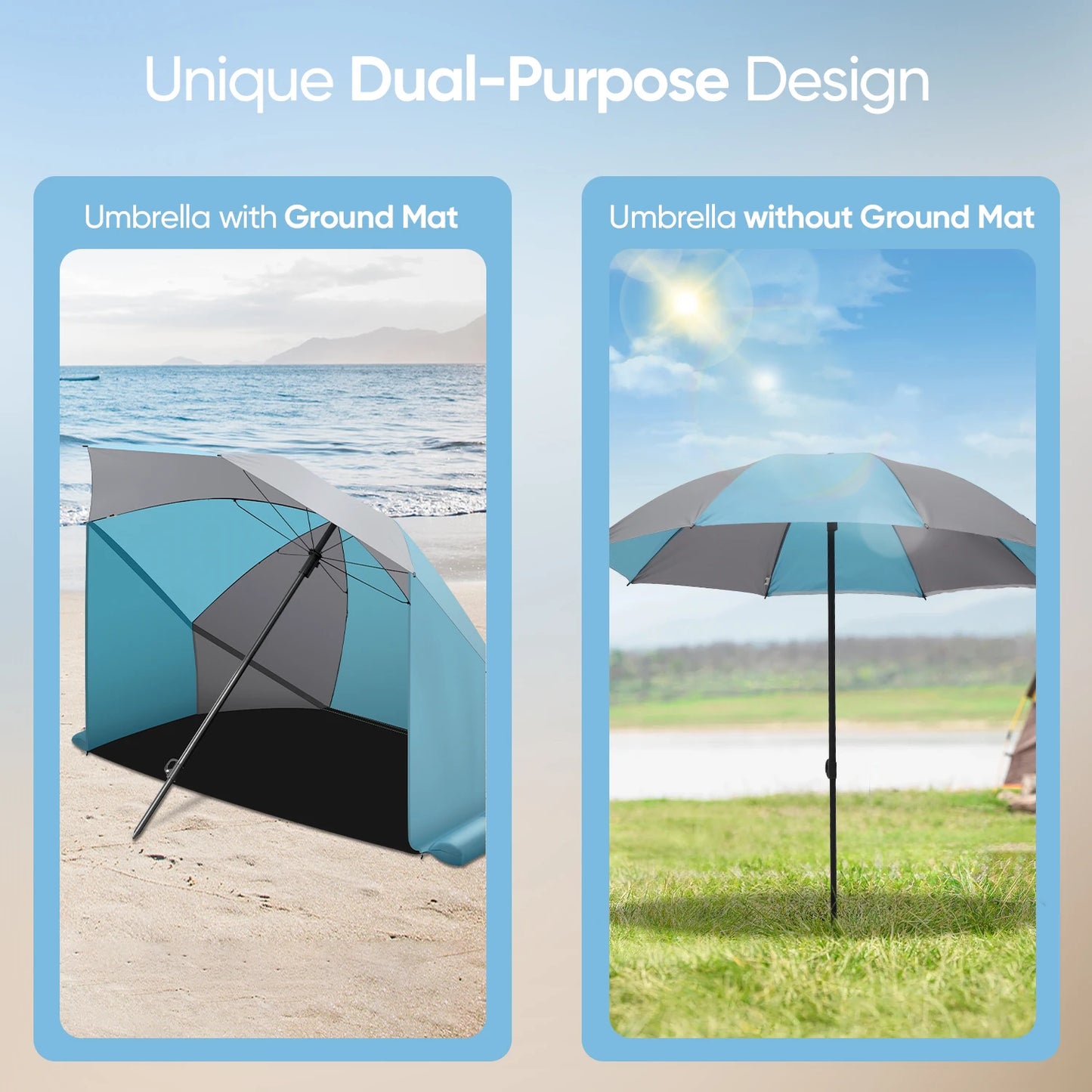 Beach Umbrella Canopy Tent, with Side Flaps Groundsheet Portable Shade Sun Canopy
