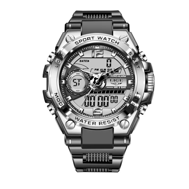 LIGE Military Watch Digital 50m Waterproof LED Quartz Clock Sport Watch, Cool Mens