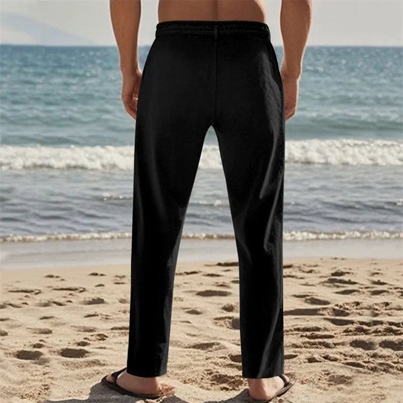 Men s Lightweight Drawstring Linen Pants-Pockets ComfortableTrousers for Summer Beach Wear