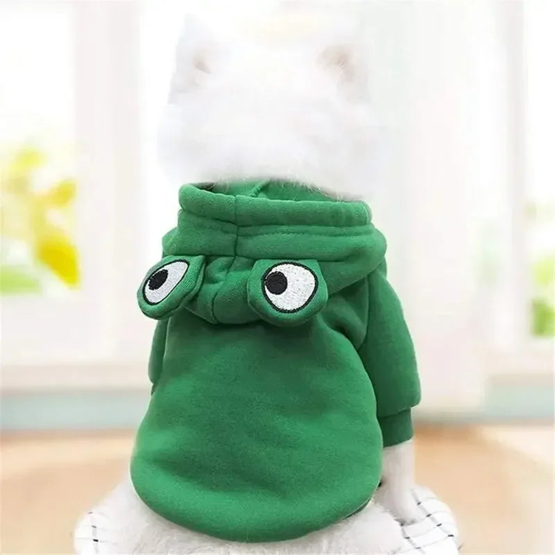 Dog Frog Costume, Dog Hoodies Warm Puppy Autumn Winter Apparel Jumpsuit with Eye Hood