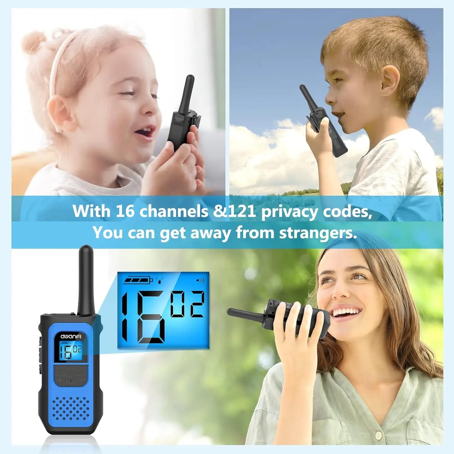 Walkie Talkies 3 Pack Rechargeable,1200mAh Li-ion Battery,Kids, Walky Talky,Camping