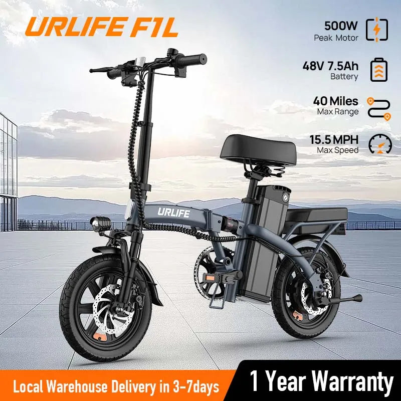 14" Foldable E-bicycle, Adult,Peak 500W Motor,48V 7.5Ah Remove Battery 40 Mi.Range 3 Hours Charge