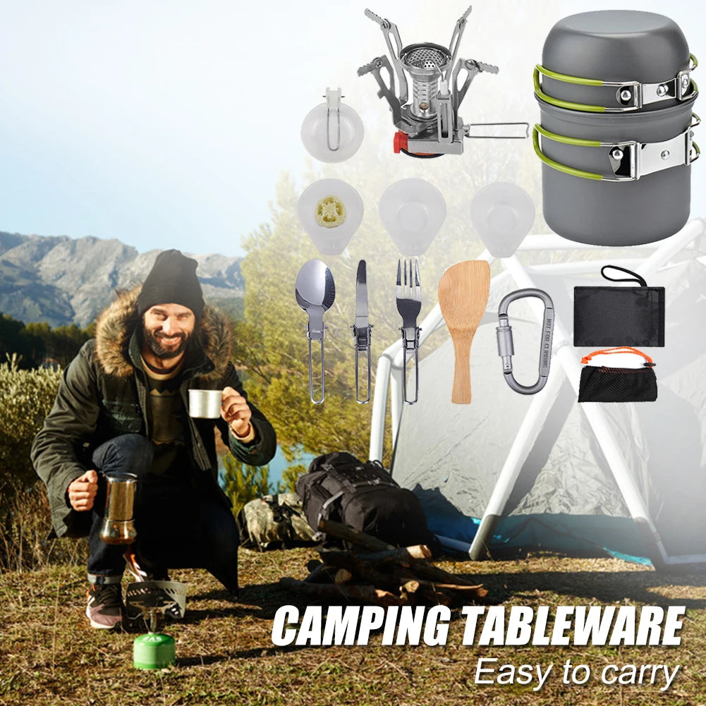 Portable Camping Cookware Stove Kit For Backpackers