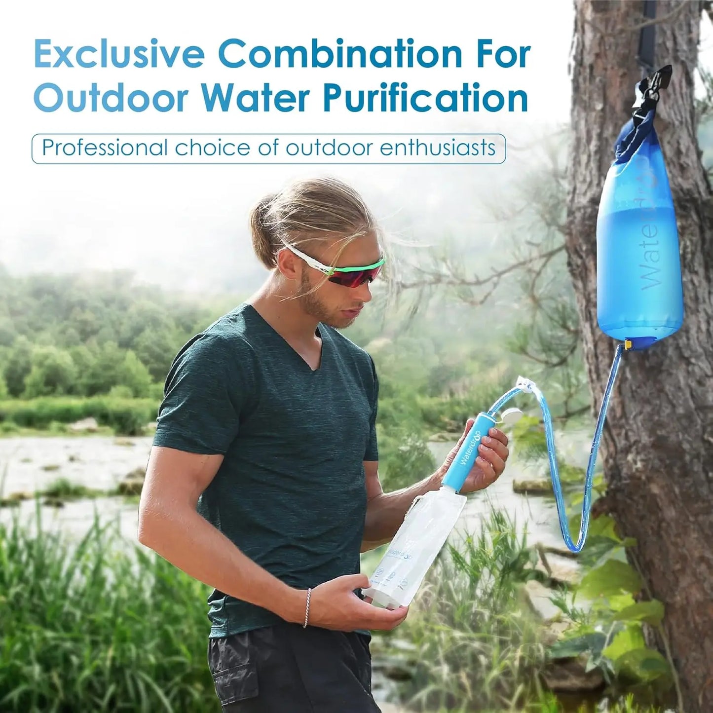 Waterdrop Gravity Water Filter Straw, Filtration System, Water Purifier Survival,Travel, hike, car