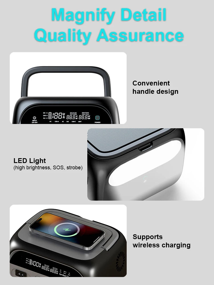 2600W 2048WH Portable Solar Generator 200W ETFE Solar Panel 1000W 500W LifePo4 Power Station