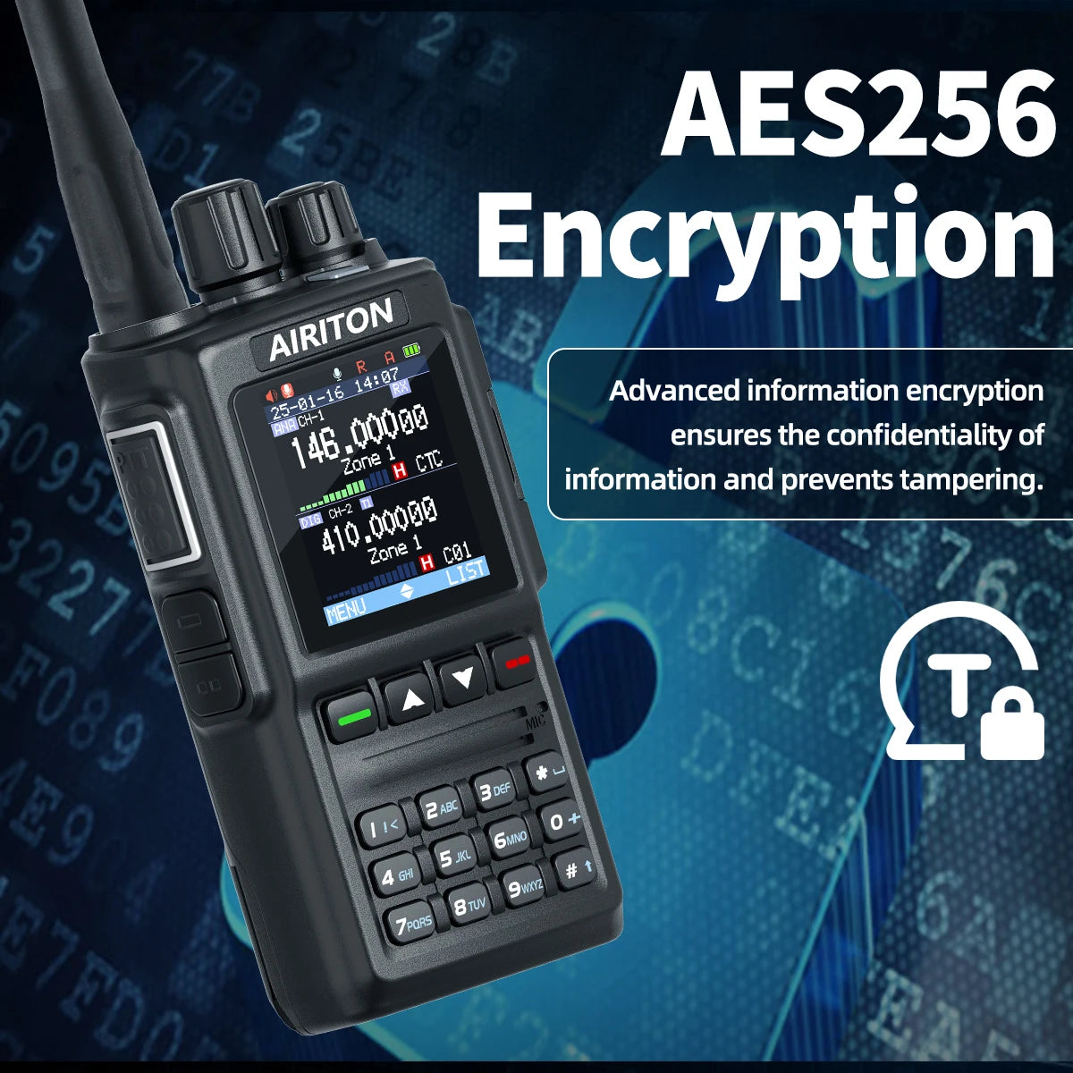 DM-168 Walkie Talkie AES256 Encryption DMR Digital/ Analog Dual Band FM, AT-D168UV USB-C charging