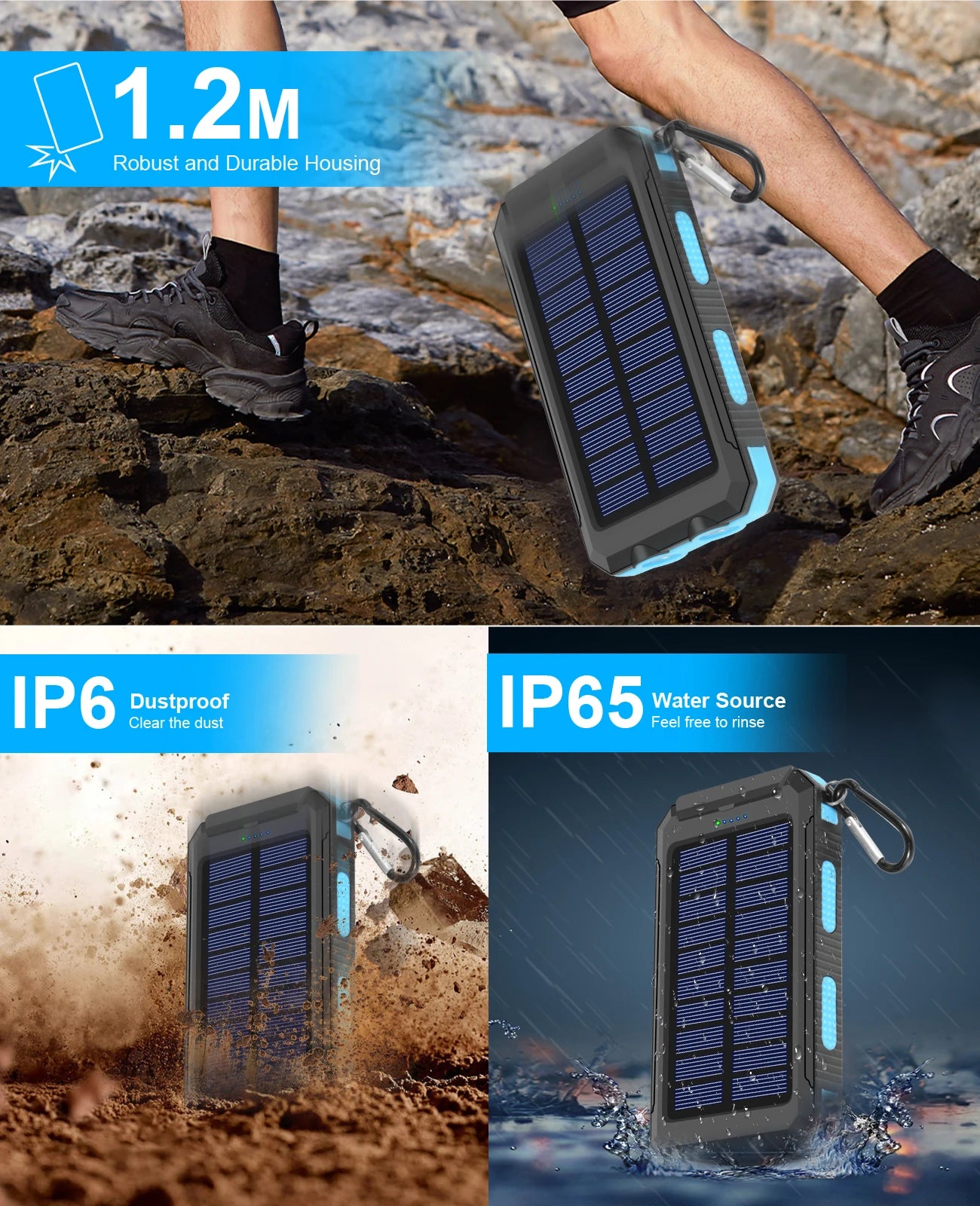 Waterproof Outdoor Solar Power Bank 38800mAh Dual USB Solar Mobile Phone Charger Solar Powerbank