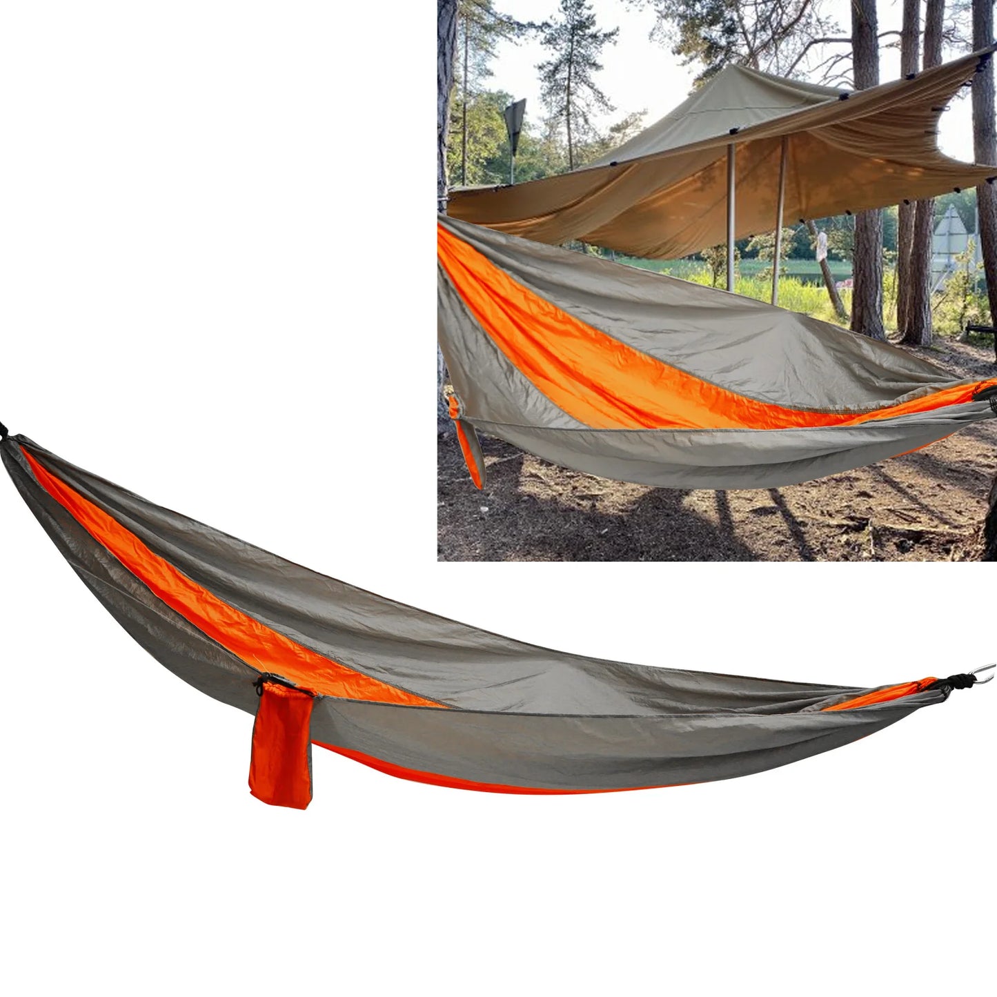 Camping Hammock with Tie Rope Widened Hanging Swing for Indoor Outdoor Camping Silver Gray Orange