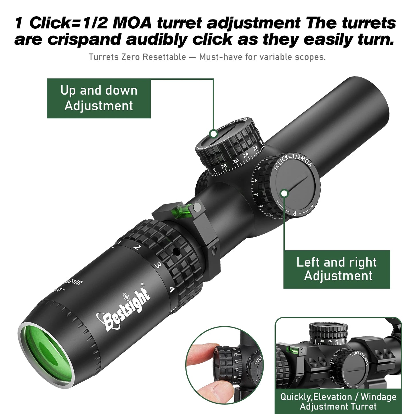 1-5X24 Tactical Optical Rifle Scope Red and Green Illuminated Reticle HScope Ar15 Sight