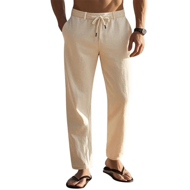 Men s Lightweight Drawstring Linen Pants-Pockets ComfortableTrousers for Summer Beach Wear
