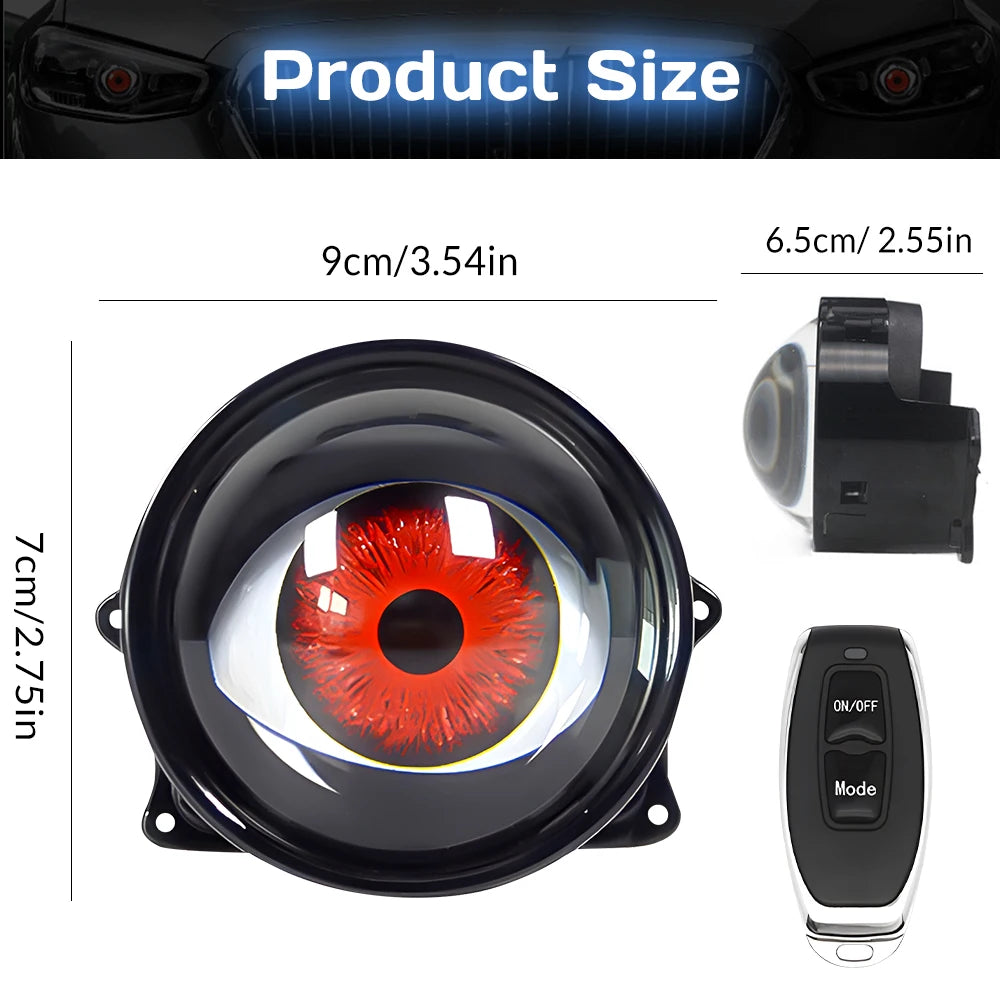 LED Dynamic Devil Eyes Lights 6modes 12V Remote Control Atmosphere Lamp Motorcycle Lens Headlight