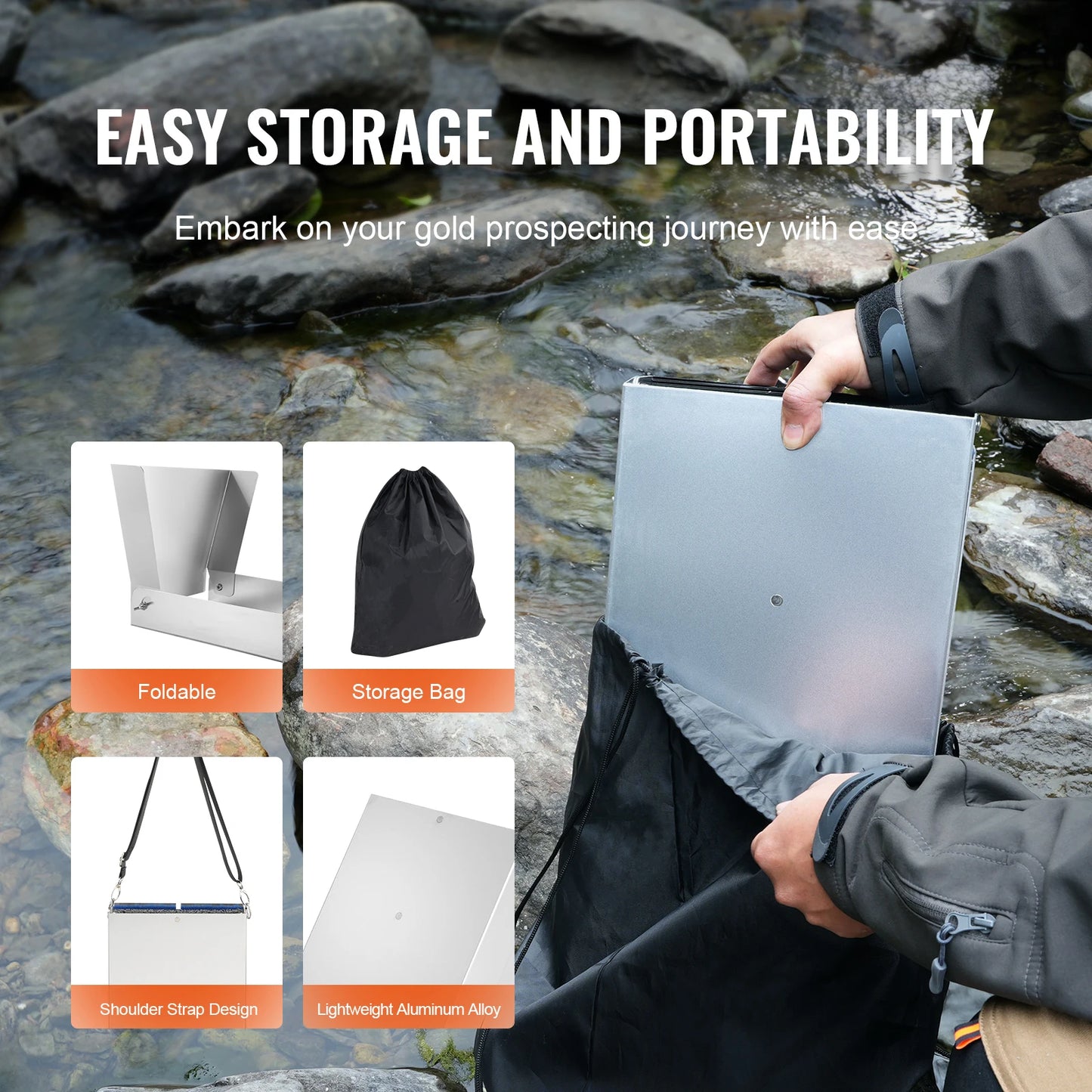 50" 12" Complete Sluice Box Gold Panning Kit Aluminum Alloy23/16 PCS Gold Prospecting Kit