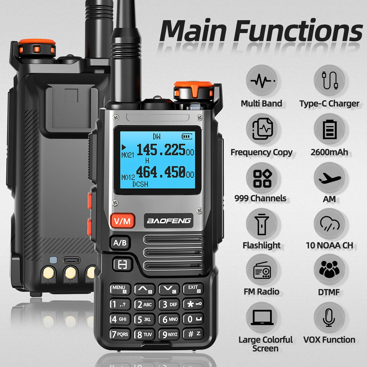 Multi Band Walkie Talkie Wirelss Copy Freq,.999 Channels NOAA AM Long Range Two Way Ham Radio