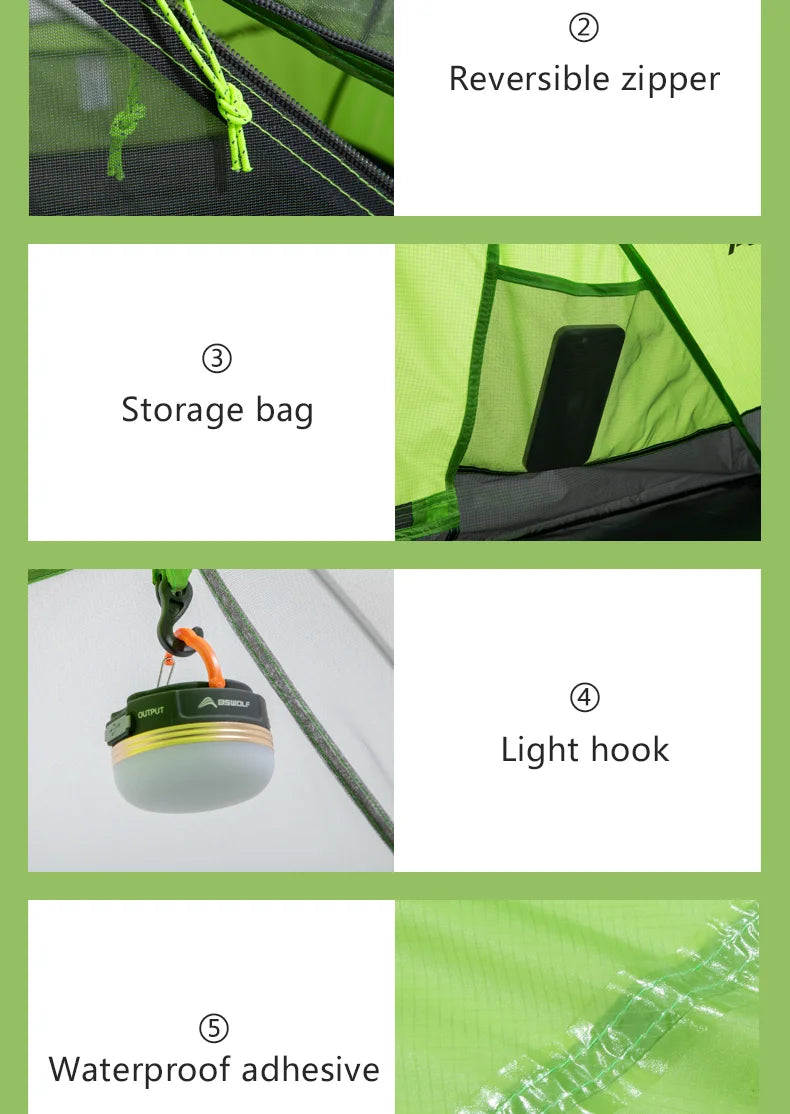 2 Person Ultralight Camping Tent 20D 380T Nylon Double Layer Waterproof Backpacking with free mat