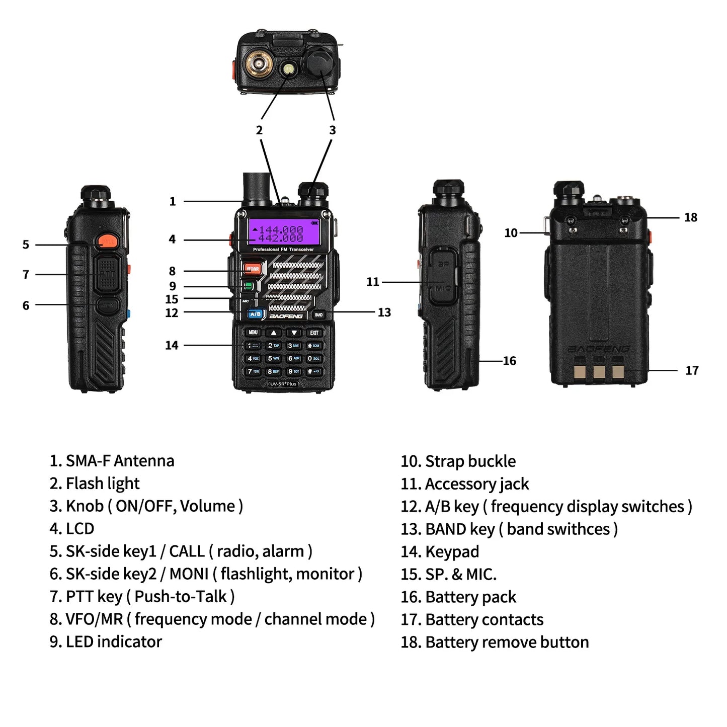 UV-5R+ Plus Two Way Radio, Long Range Adults Rechargeable, Earpiece, Walkie Talkie Outdoors