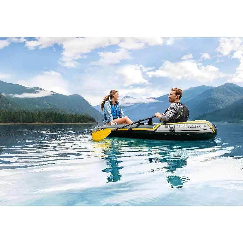 Seahawk Inflatable Boat Includes Deluxe Aluminum Oars and High-Output Pump – SuperStrong PVC