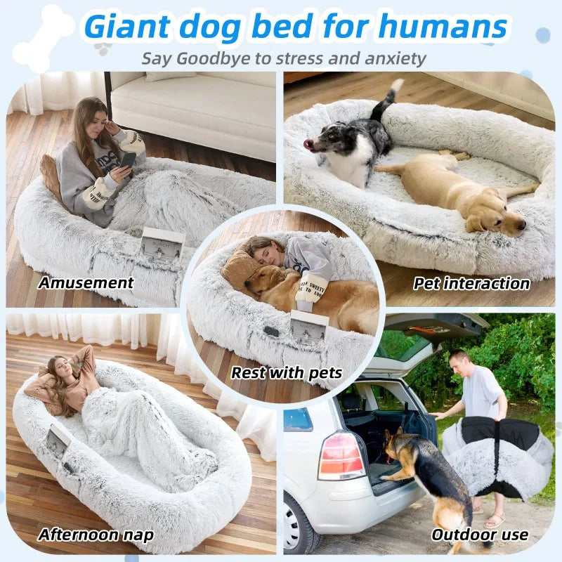 Human Dog Bed, 71''x45''x12'' Size Fits You Washable Faux Fur Doze Off, Napping Orthopedic