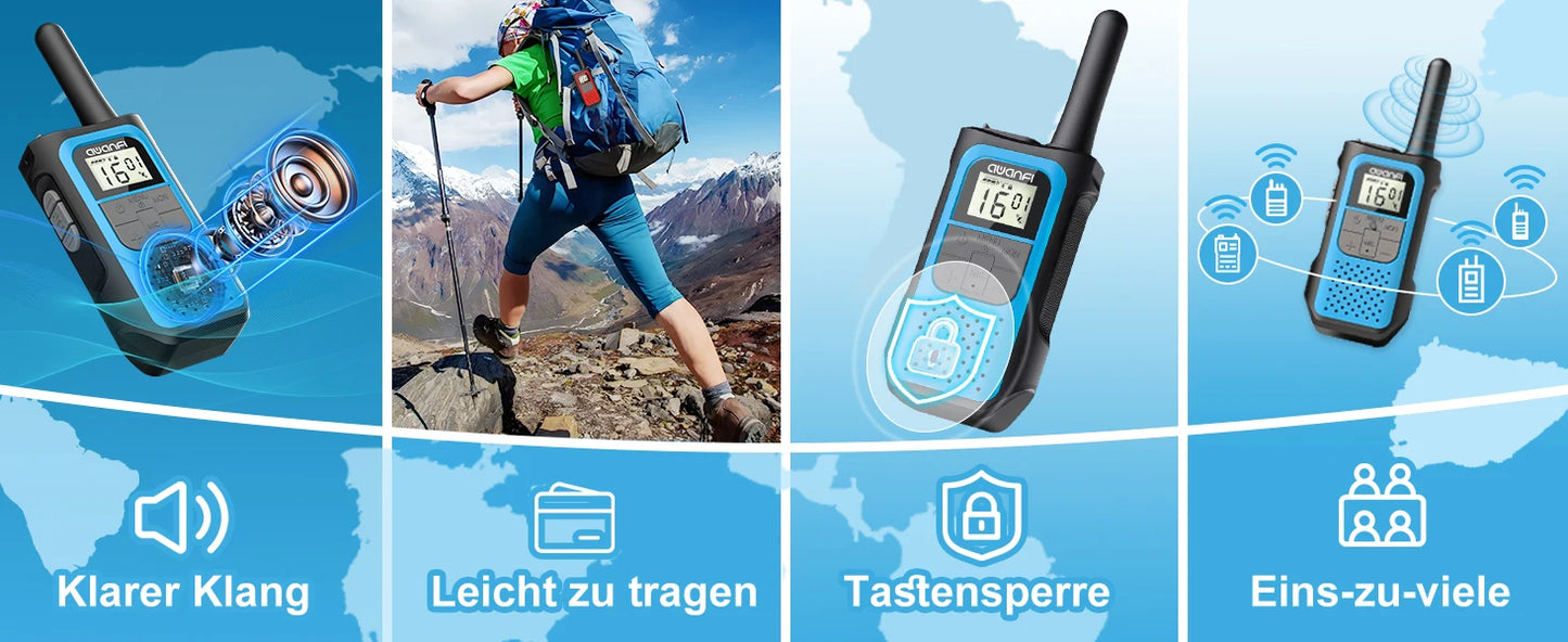 Walkie Talkies 3 Pack Rechargeable,1200mAh Li-ion Battery,Kids, Walky Talky,Camping