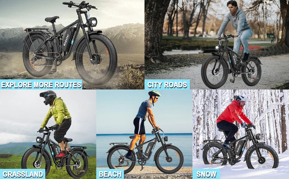 E-Bike 2000W 48V 23AH 26 Inch Fat Tire Dual Motor Hydraulic Brakes Full Suspension MTBike
