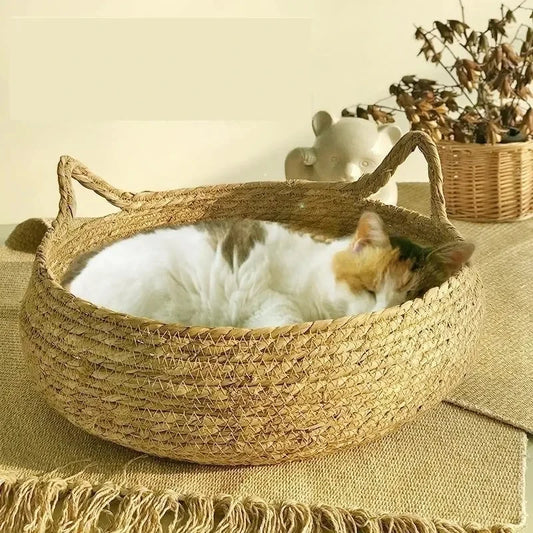 Pure hand-woven rattan cat nest four seasons universal warm pad removable washable winter pet