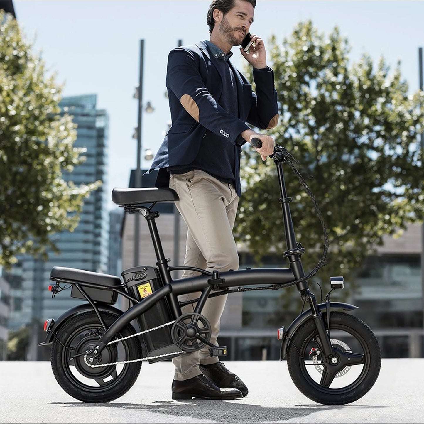 Adult/adolescent folding E-Bike, 14 inch 500W 24MPH 48V 10Ah battery, 3-level pedal assist, foldable