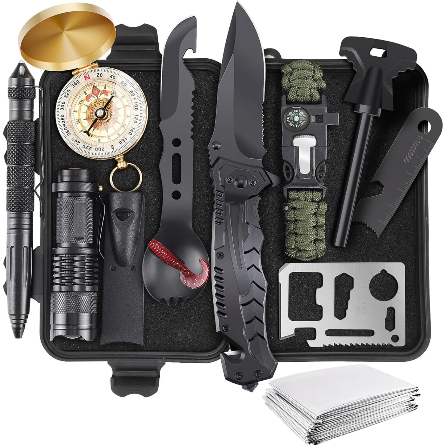 Survival pack, 13 integrated survival equipment, tactical tools, camping, hiking, hunting, outdoor