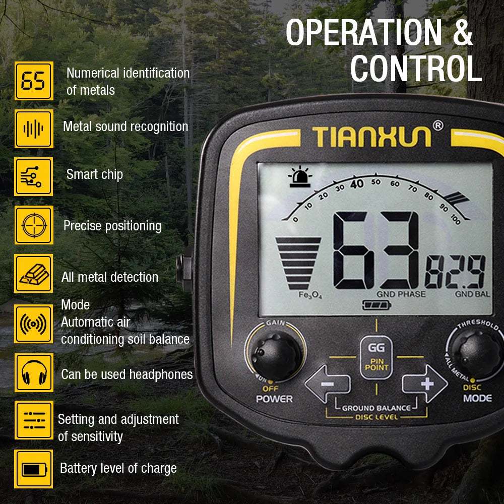 TX-850 Deep Gold Metal Detector PinPointing 19 KHZ Frequency Balance Ground Detecting,Finder 11 Inch