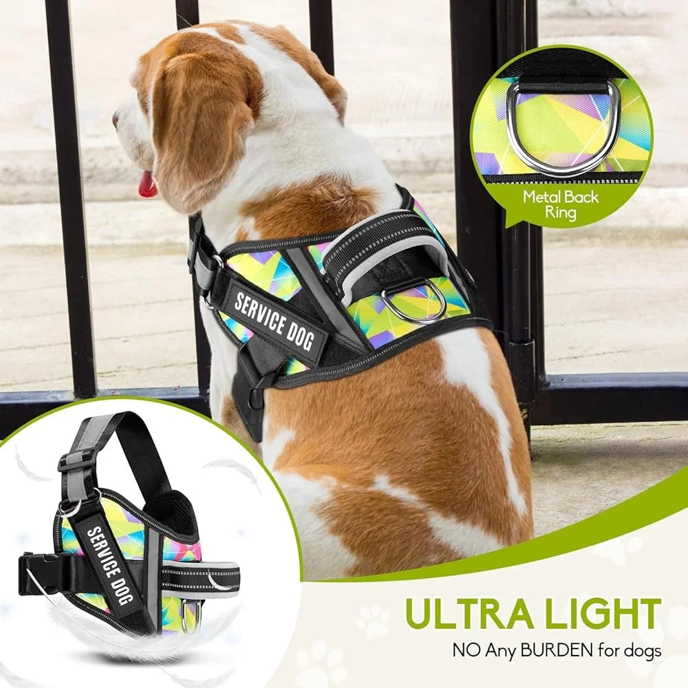 Service Dog Harness Reflective No Pull 10 Patches Multi Color Training Vest Lightweight Small to XL