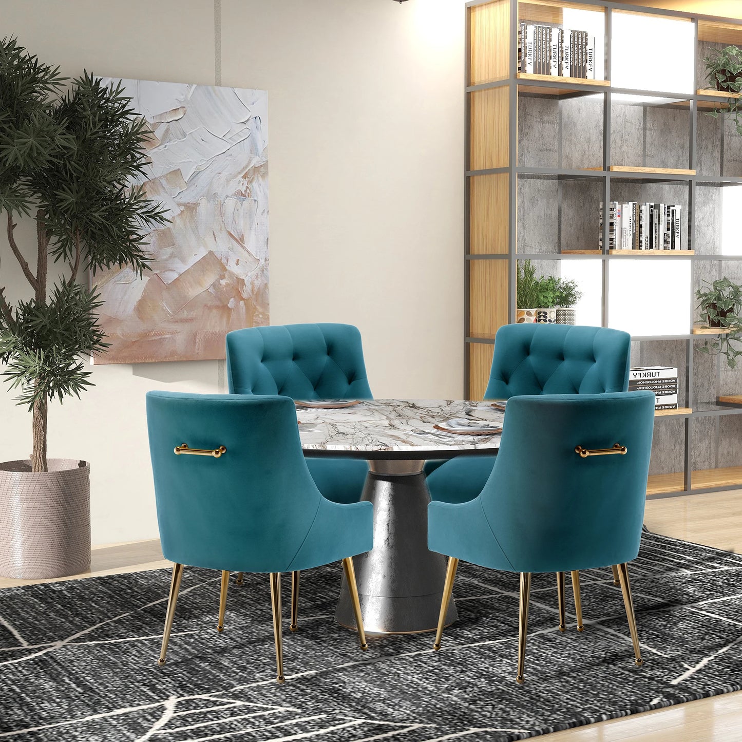 Modern Velvet Dining Chairs Set of 4, Tufted Upholstered, for Dining Room, Office Chair