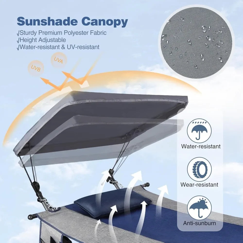 Folding Hammock, Removable Canopy,Pillow, Freestanding, Collapsible Stand for Outdoor Yard Beach