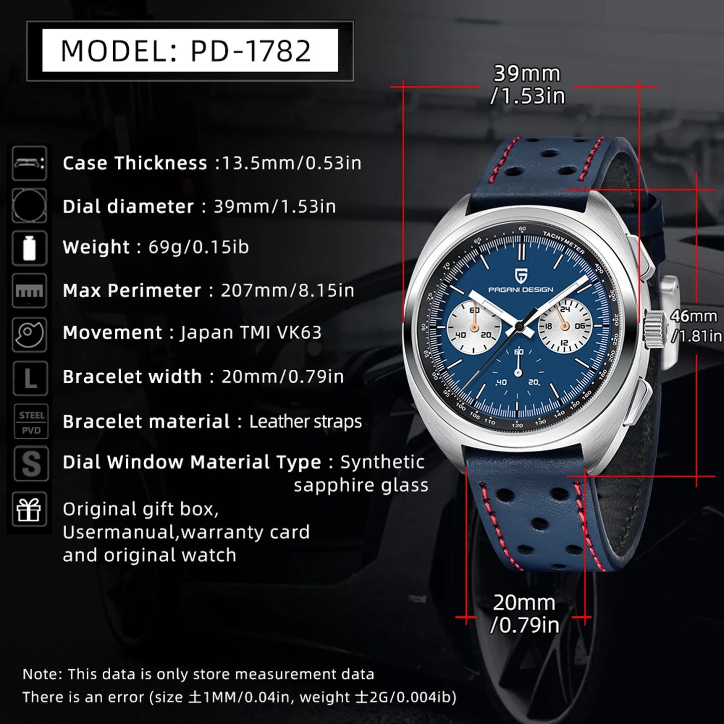 PAGANI DESIGN 2024 Retro Luxury,Chronograph VK63 Quartz,AR Sapphire Waterproof Leather