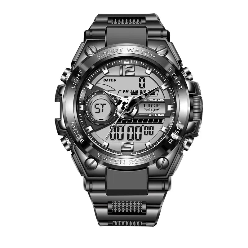 LIGE Military Watch Digital 50m Waterproof LED Quartz Clock Sport Watch, Cool Mens