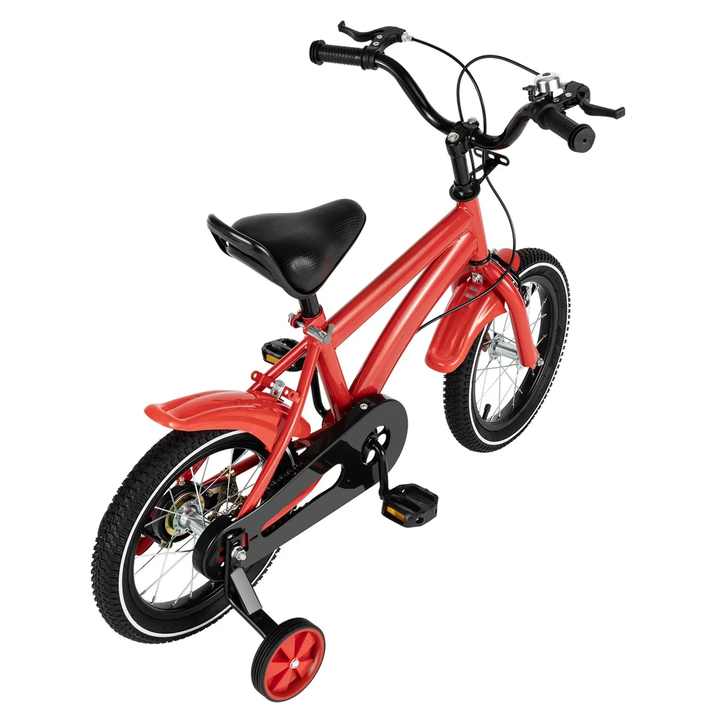 14 Inch Red Modern Children Bicycle with Adjustable 2 Training Wheels 110lbs Children's Exercise Bicycle for Boys and Girls