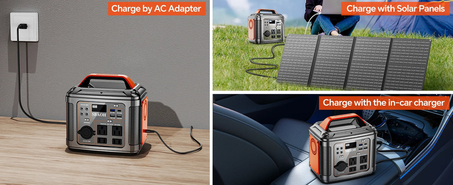 300W Power Station, 296Wh 80000mAh Solar Generator,Lithium Battery Outages,Black(with Solar Panel)