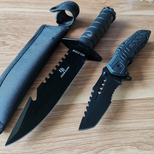 Premium Stainless Steel Knife Set: Fixed&Folding Blades for Camping, Hiking, Survival - Rust-Resist