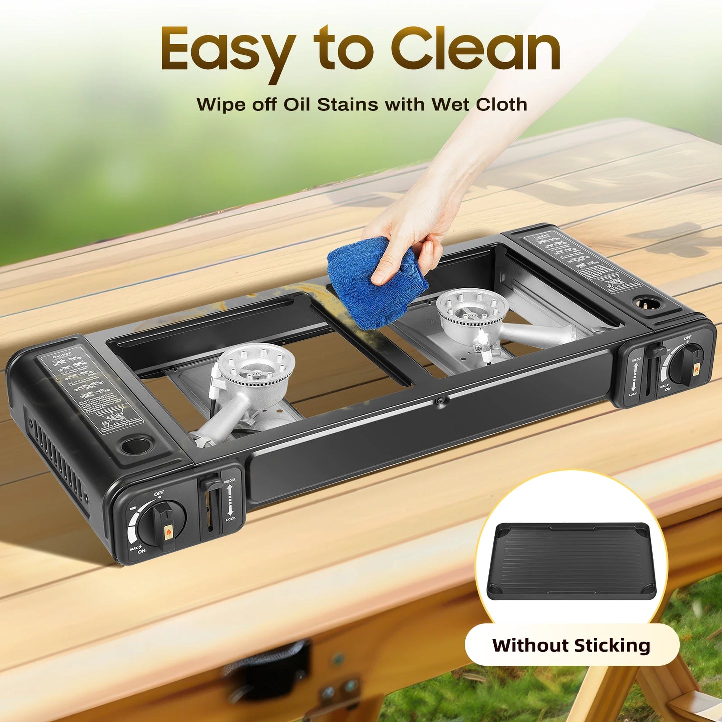 Camping Stove Dual Burner W/Grill Tray & Storage Case Portable Outdoor Cooking ,Picnic BBQ Hiking