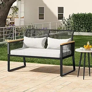 Patio Furniture Wicker Bistro Set, 4-Piece All Weather Rattan Conversation Loveseat Sets