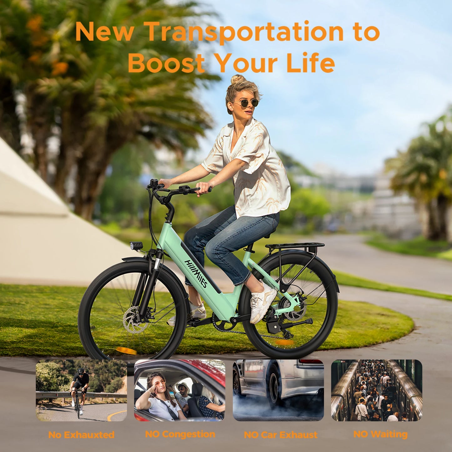 MileCity 1 26'' Commuter Electric Bicycle 700W Peak Motor 7 Speed Electric Bike , Gray
