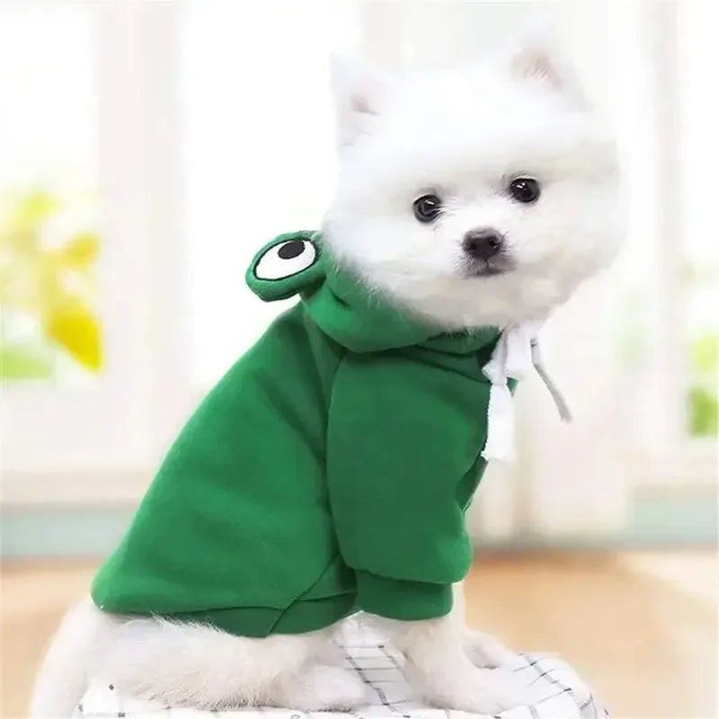 Dog Frog Costume, Dog Hoodies Warm Puppy Autumn Winter Apparel Jumpsuit with Eye Hood