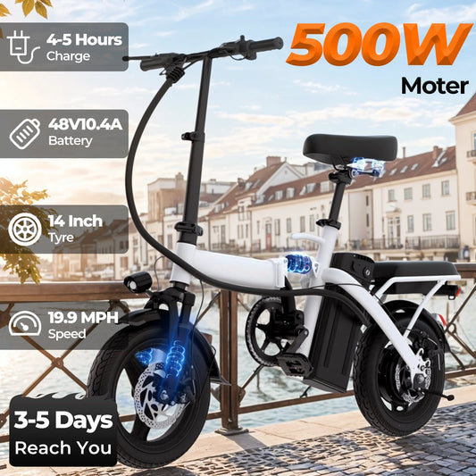 14-inch electric bike, easy to fold,  commuter 500W motor, removable battery, 20-mile max range