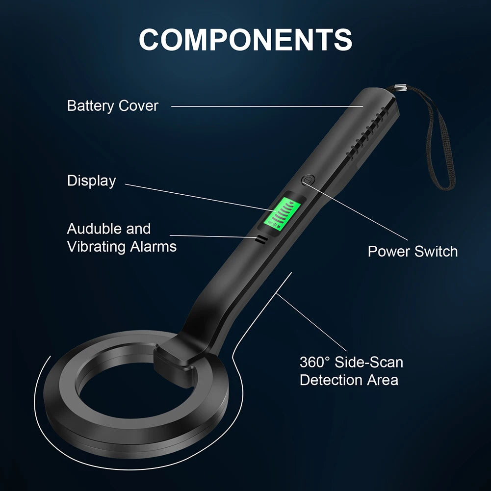 Handheld Alarm High Sensitivity Pinpointer Search 360°Scanning Coil Metal Detect Tool 3 Modes Coins