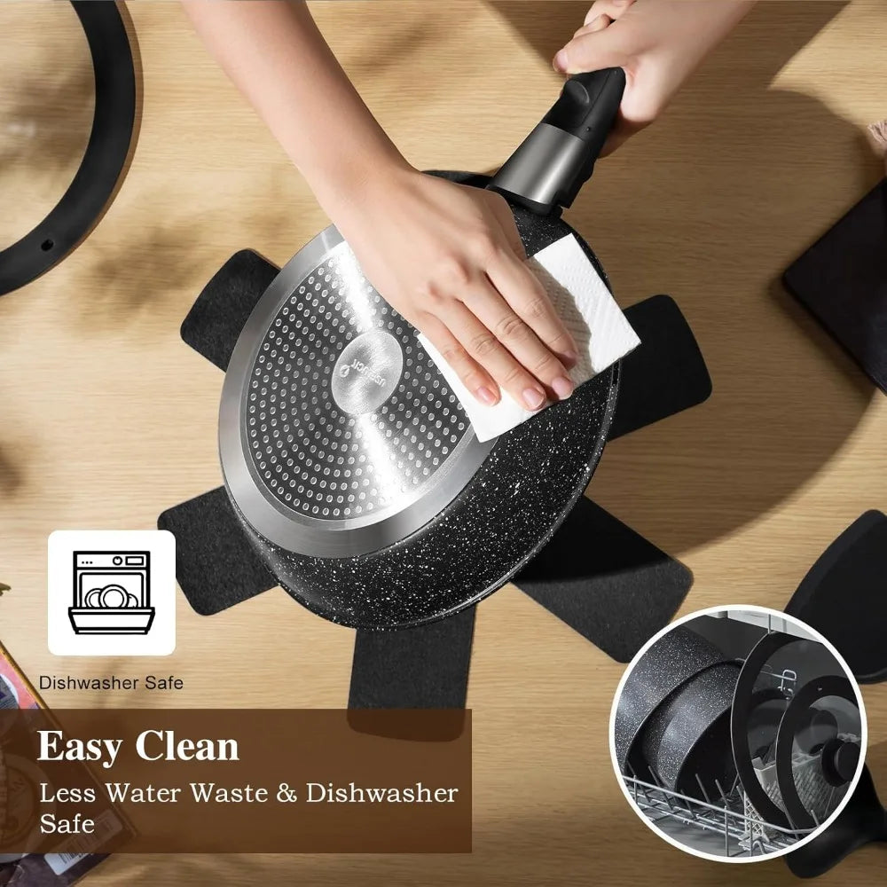 20 Pcs Pot-Pans Set Non Stick, Ceramic Cookware,Detachable Handle, RV Kitchen, Oven Safe