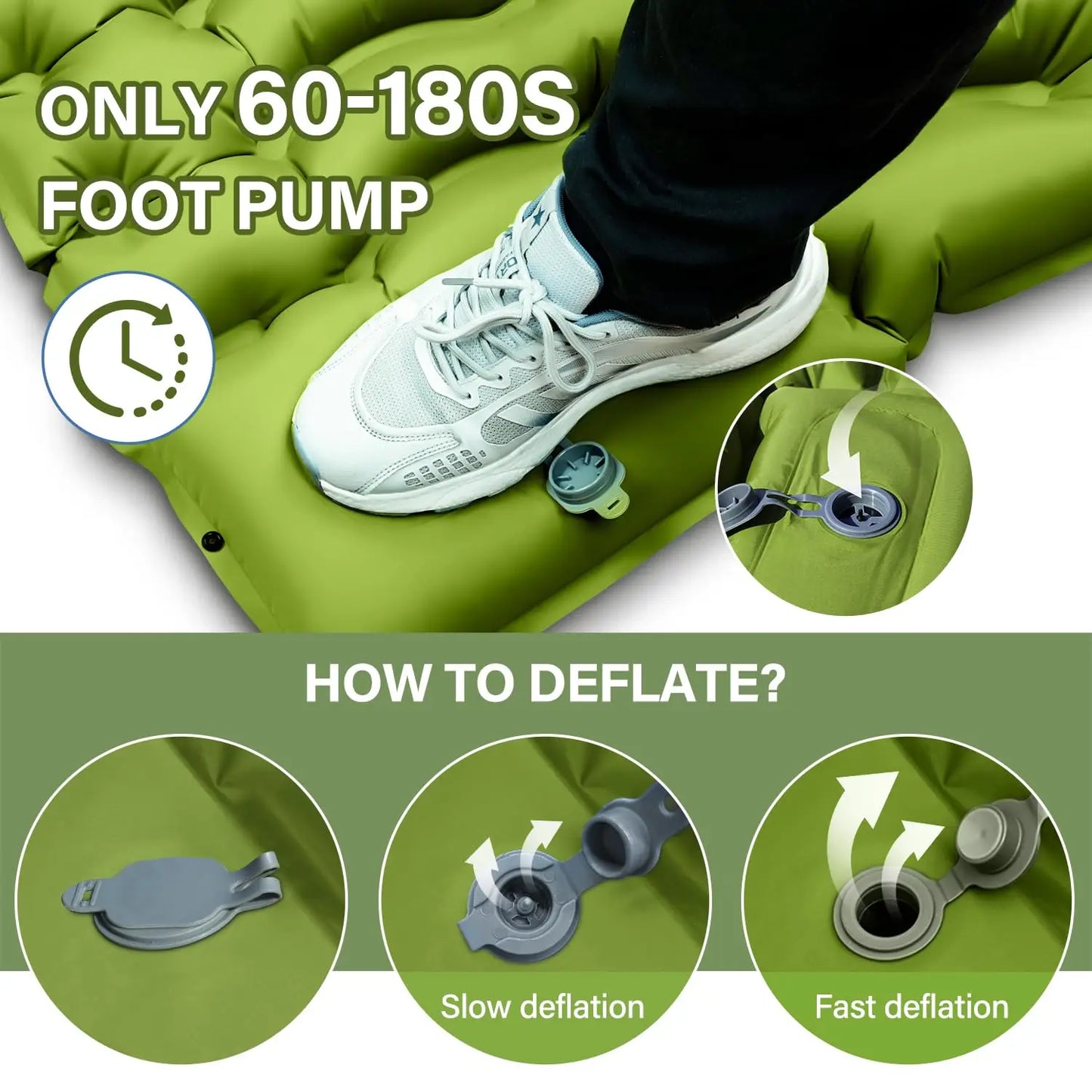 Double Sleeping Pad 4" Thick for 2 Person, Pillow Built-in Foot Pump Inflatable Backpacking Hiking