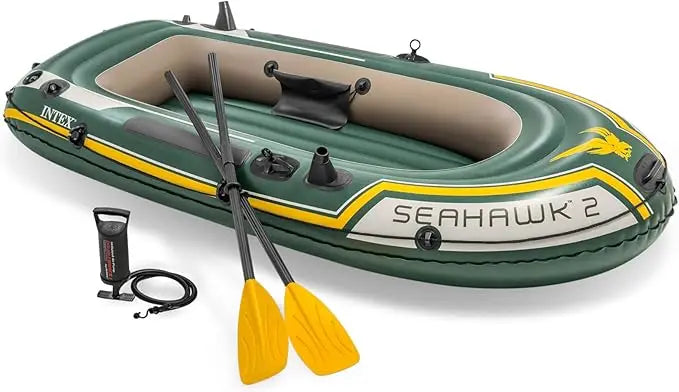 Seahawk Inflatable Boat Includes Deluxe Aluminum Oars and High-Output Pump – SuperStrong PVC