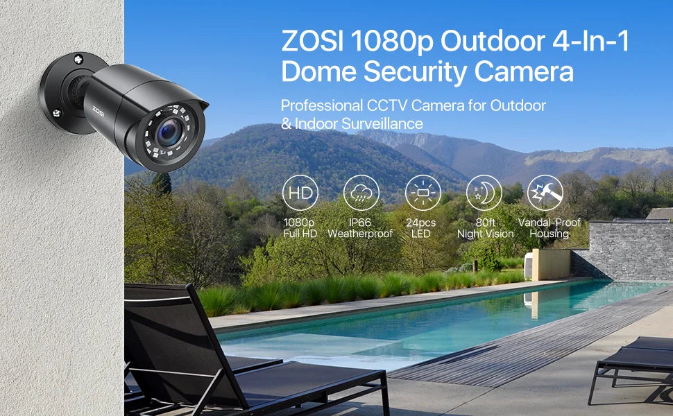 1080P 4 Pack HD TVI Security Cameras Out/in Weatherproof Bullet Surveillance Camera Analog CCTV DVR