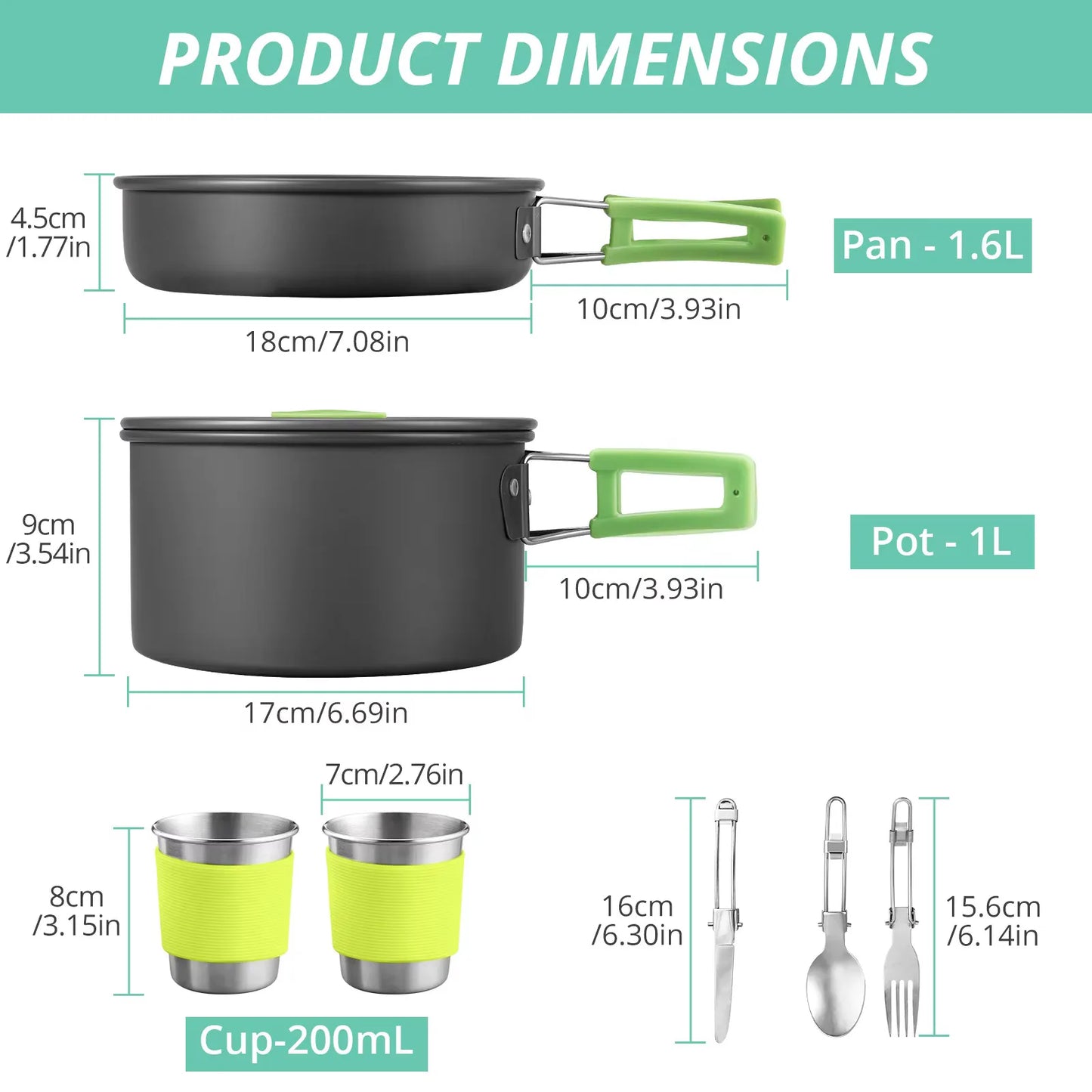 S Camping Cookware Set Anodised Aluminium Pots Pans Kettle/Foldable Handle, for 2 People