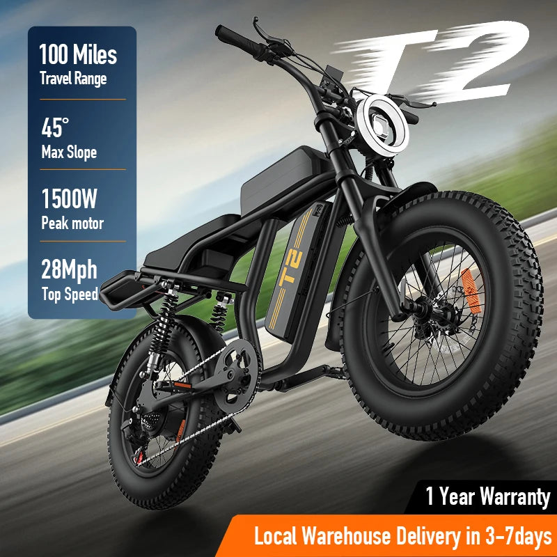 1500W Peak Mountain E-Bike 48V 15.6Ah Removable Battery 28MPH 100 Mile Range 20X4" Fat Tire, Sale
