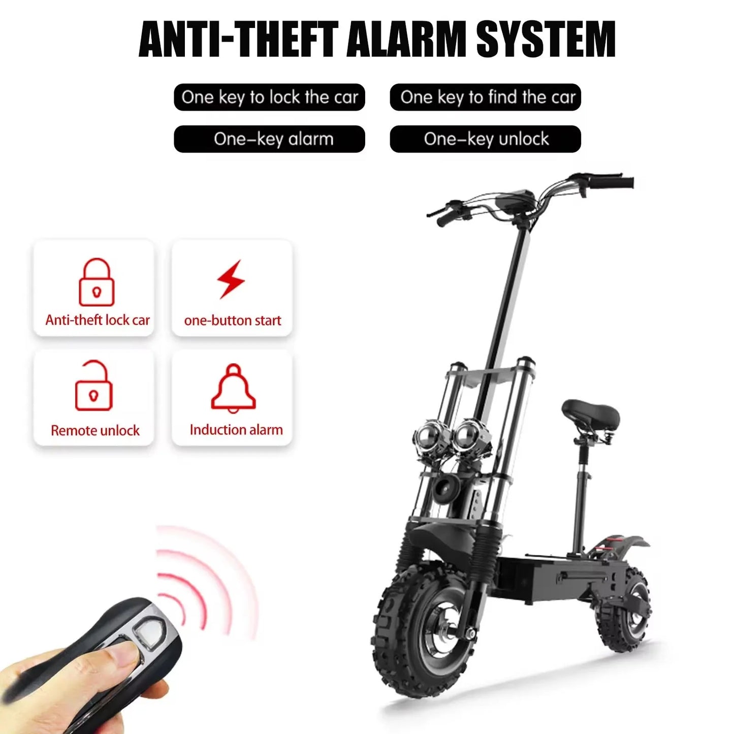 1200W 2400W 6000W Commuter Seat Adults Electric Scooter 48V/72V 10 inch Tubeless Off Road Tire,LCD