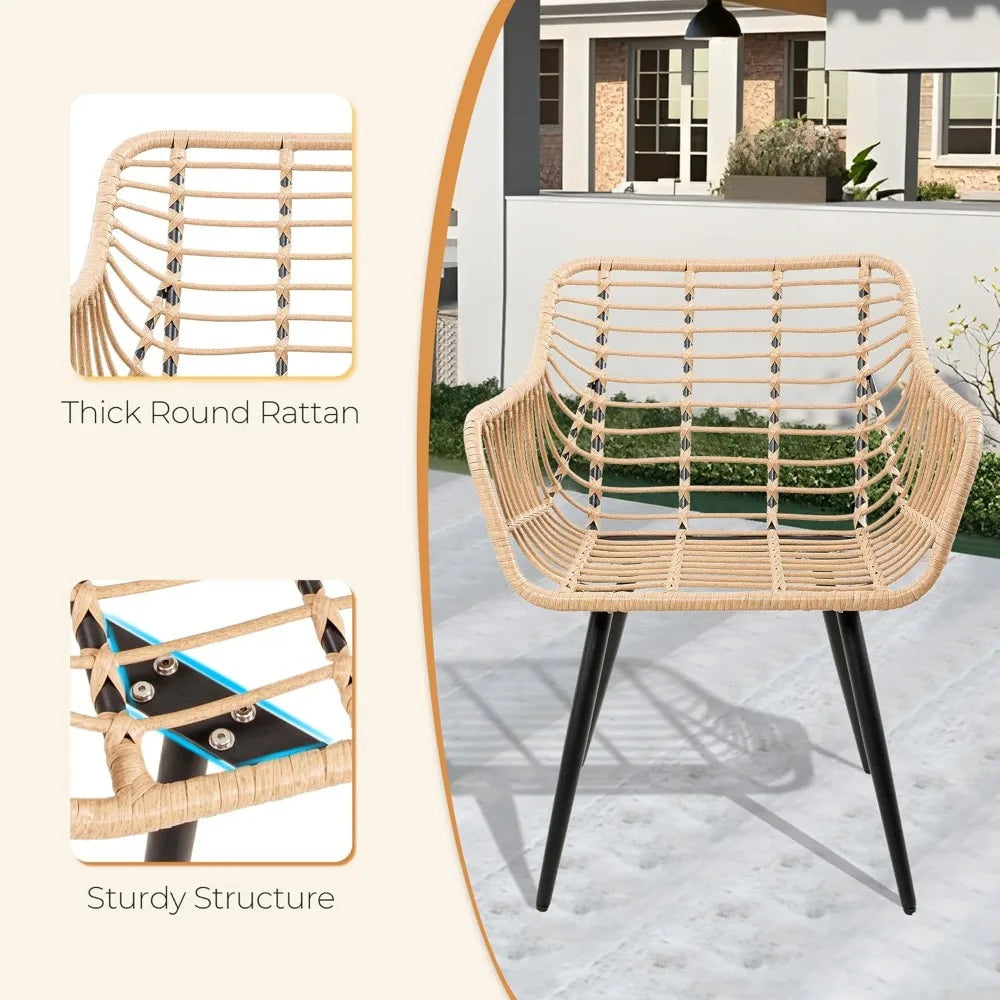 5 Piece Patio Bistro Set, Ottoman, Outdoor Wicker Balcony Rattan Table and Chairs Set of 2