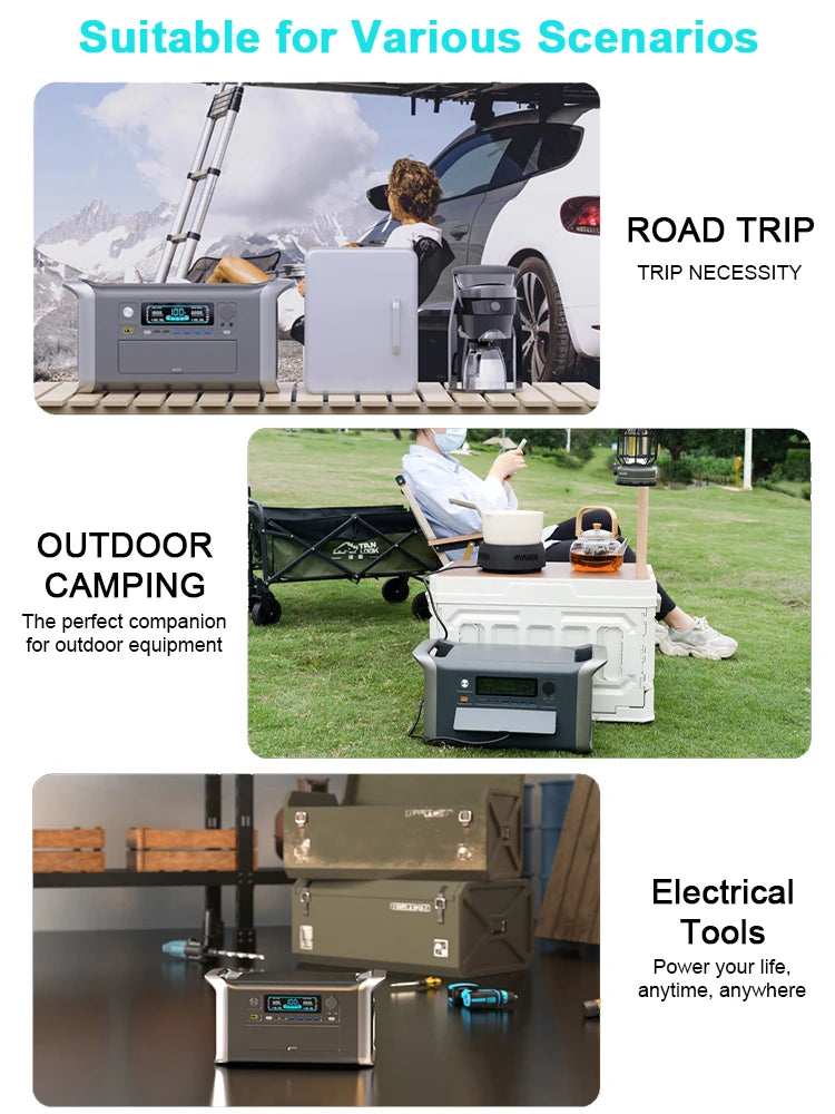 2600W 2048WH Portable Solar Generator 200W ETFE Solar Panel 1000W 500W LifePo4 Power Station